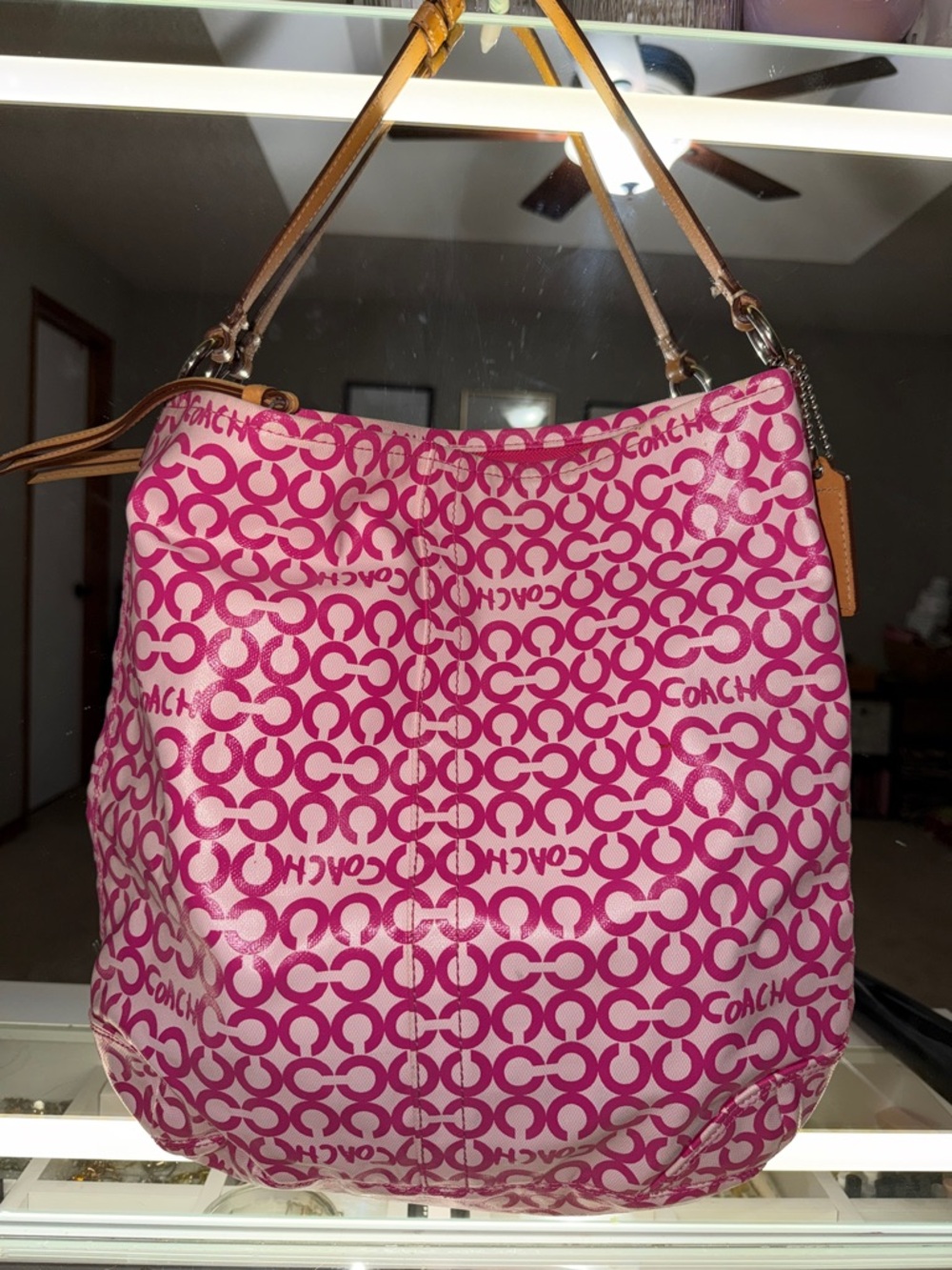 Vintage Coach Pink Signature Op Art Leah Shoulder Hobo